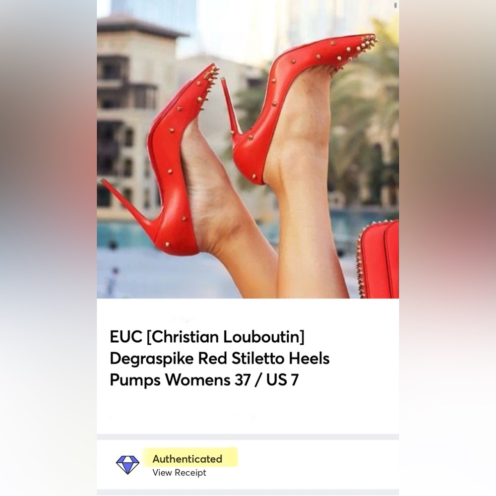 EUC [Christian Louboutin] Degraspike Red Stiletto Heels Pumps Women’s 37 / US 7 - Picture 16 of 16